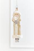 8" Faux Fur Glass Santa Ornament