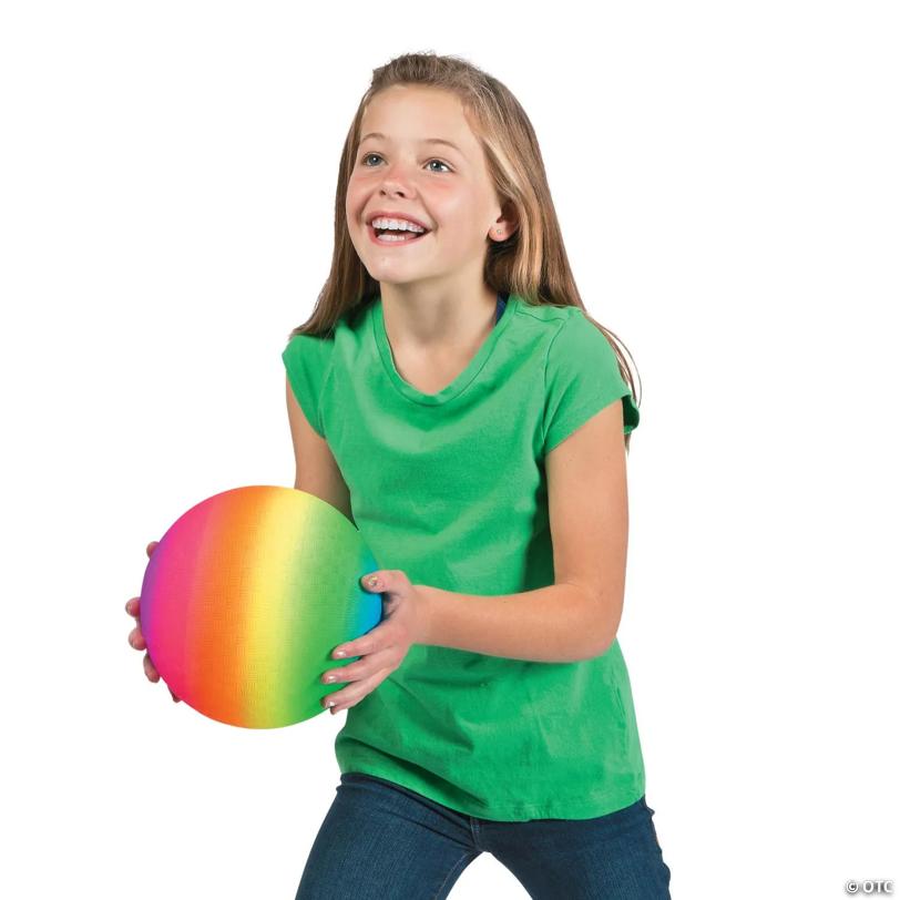 8 1/2" Inflatable Bright Rainbow Playground Rubber Balls - 6 Pc.