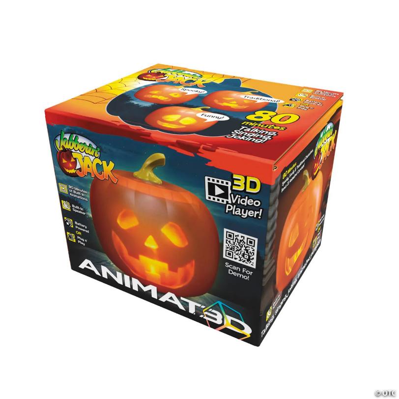 8 1/4" ANIMAT3D Jabberin’ Jack 3D Animated Light-Up Jack-O'-Lantern Halloween Decoration