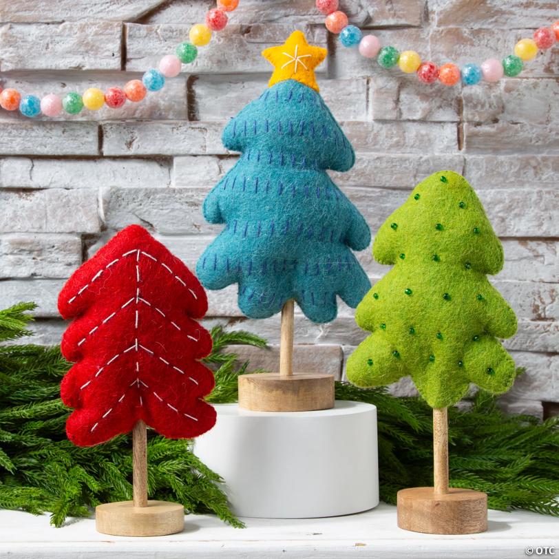 8" - 12" 3D Cozy, Merry & Bright Christmas Tree Tabletop Centerpieces – 3 Pc.