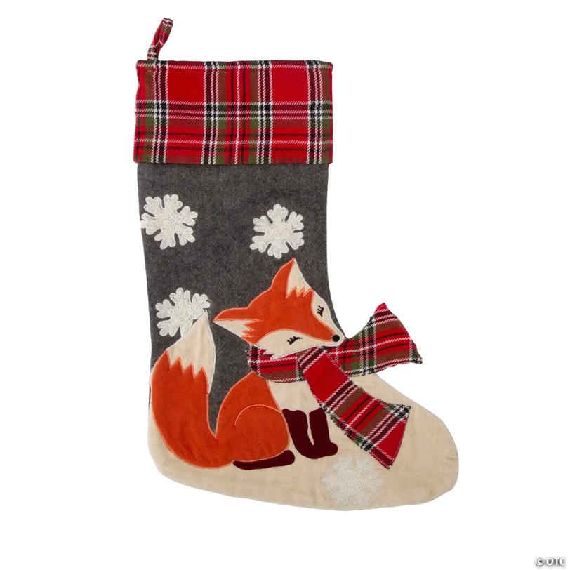 8" x 18" Multicolor Snowflake Fox Woolen Felt Christmas Stocking
