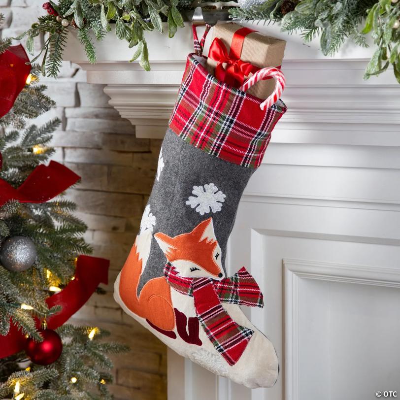 8" x 18" Multicolor Snowflake Fox Woolen Felt Christmas Stocking