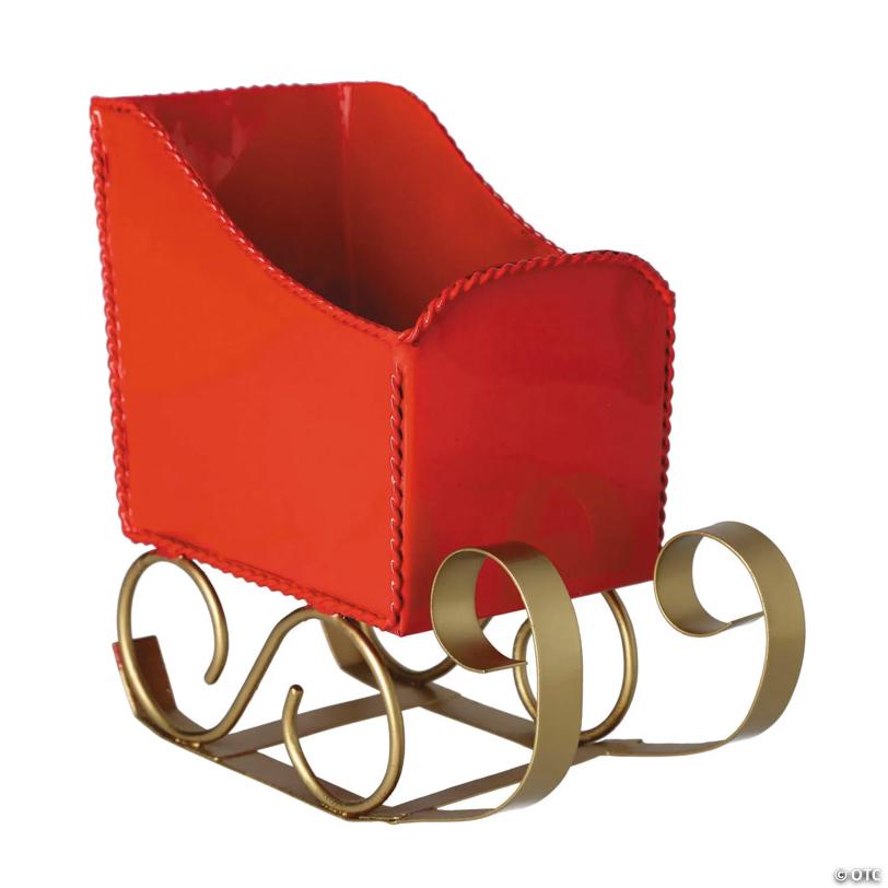 8" x 4" Red & Gold Santa's Sleigh Metal Tabletop Centerpiece
