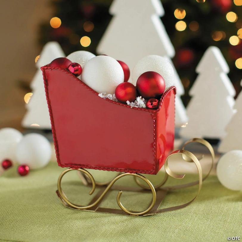 8" x 4" Red & Gold Santa's Sleigh Metal Tabletop Centerpiece