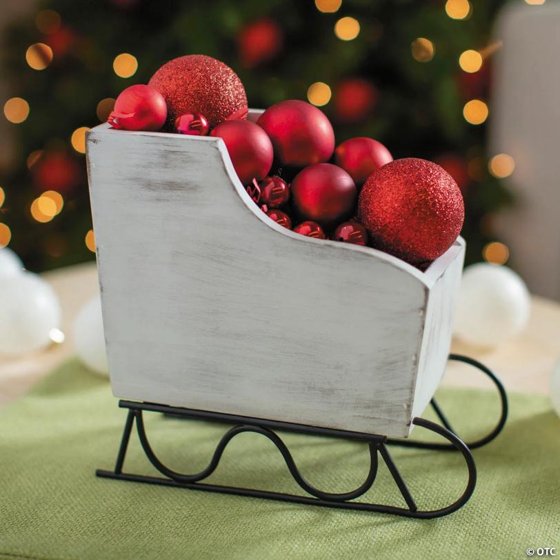 8" x 4" White & Black Santa's Sleigh Wooden Tabletop Centerpiece