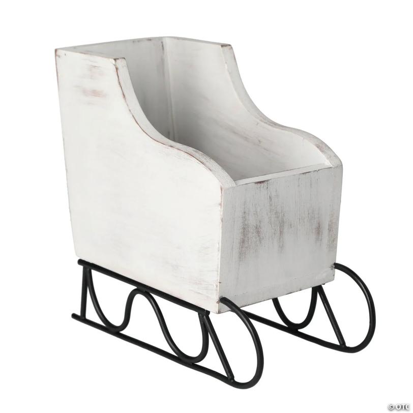 8" x 4" White & Black Santa's Sleigh Wooden Tabletop Centerpiece
