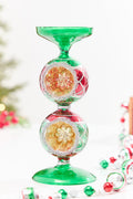 10" Red & Green Reflector Glass Candle Holder