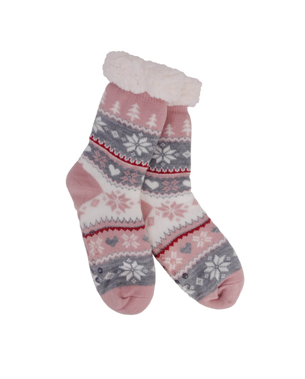Snowflake, Tree & Heart Knit Thermal Slipper Socks with Non-Slip Grippers