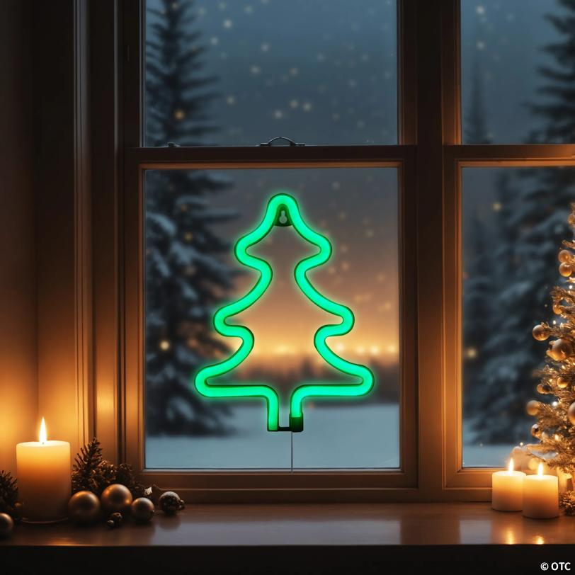 9.5" Green Christmas Tree LED Neon Style Window Silhouette