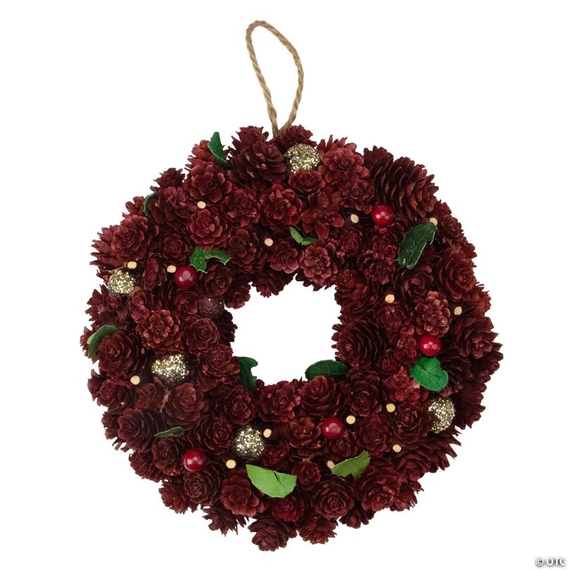9.5" Red and Gold Pine Cone and Ornament Artificial Christmas Wreath - Unlit