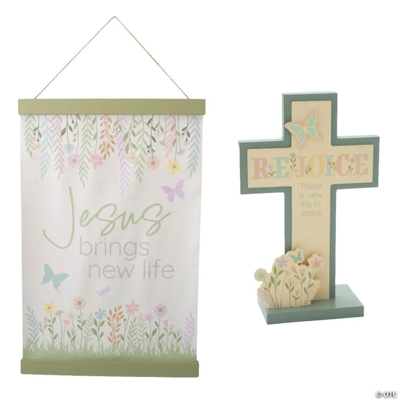 9 1/2" – 22" Religious Enchanted Garden Wall & Tabletop Home Decorating Kit – 2 Pc.
