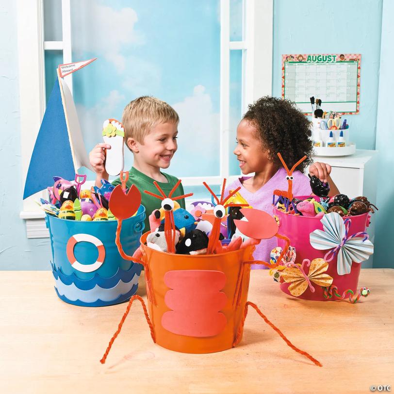 9 1/2" x 8 1/2" Bright Colorful Plastic Bucket Assortment - 4 Pc.