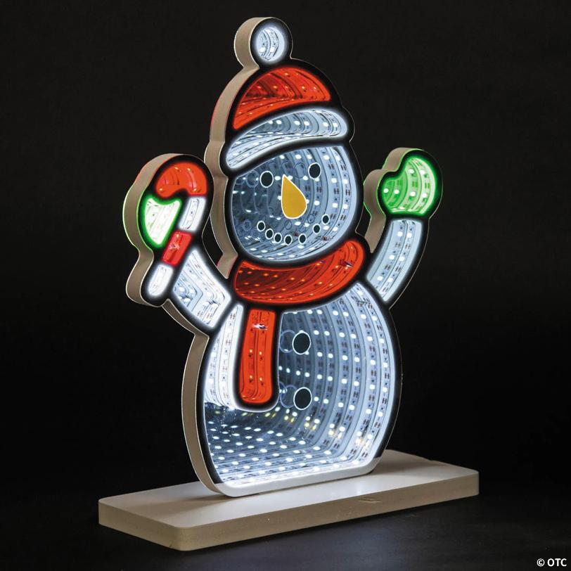 9 1/4" x 12 1/4" Snowman in Hat, Gloves & Scarf Plastic Infinity Light