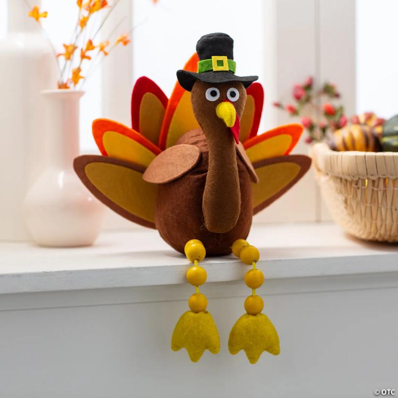 9 1/4" x 13" Dangle-Leg Thanksgiving Turkey Tabletop Decoration