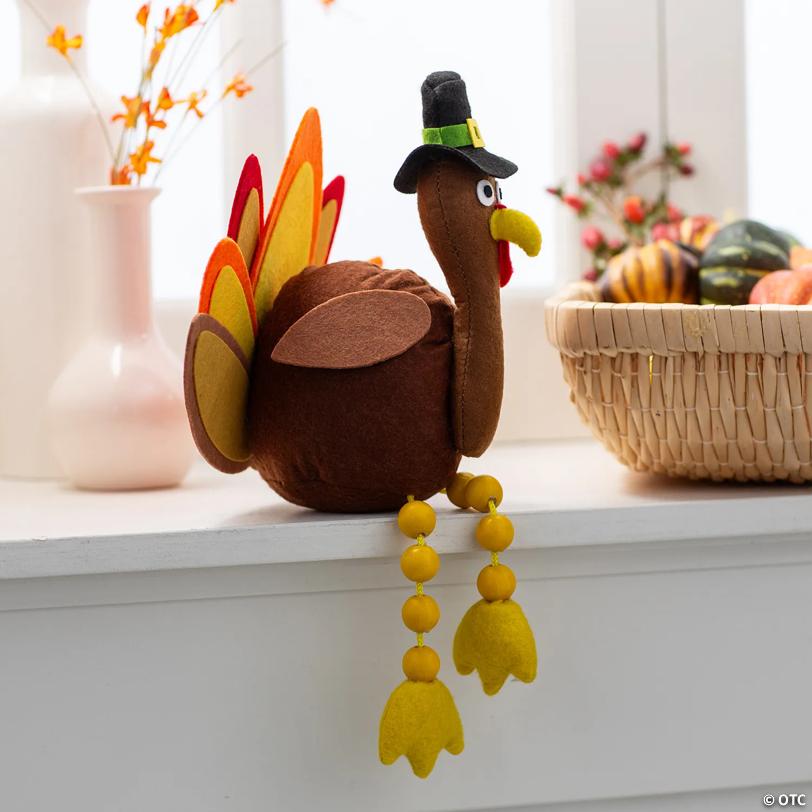 9 1/4" x 13" Dangle-Leg Thanksgiving Turkey Tabletop Decoration