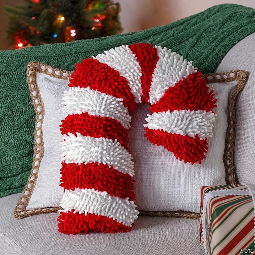 9 3/4" x 16" Red & White Striped Candy Cane Chenille Pillow