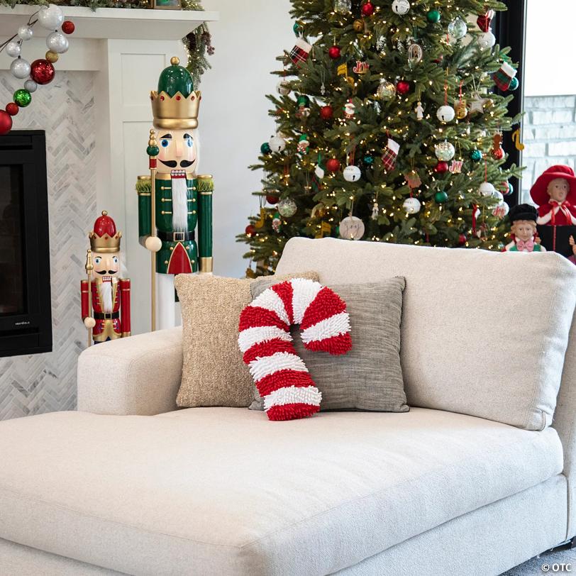 9 3/4" x 16" Red & White Striped Candy Cane Chenille Pillow