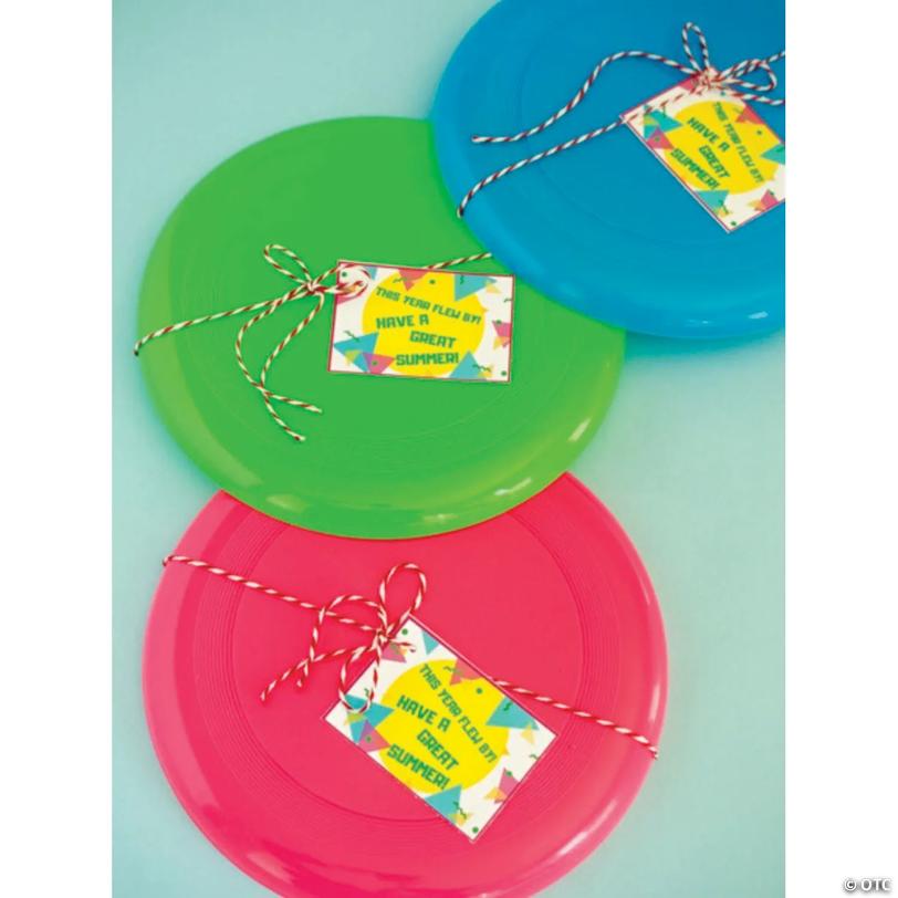 9" Classic Bright Yellow, Pink, Blue & Green Vinyl Flying Discs - 12 Pc.