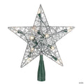 9" Lighted Silver Wire Star Christmas Tree Topper - White LED Lights