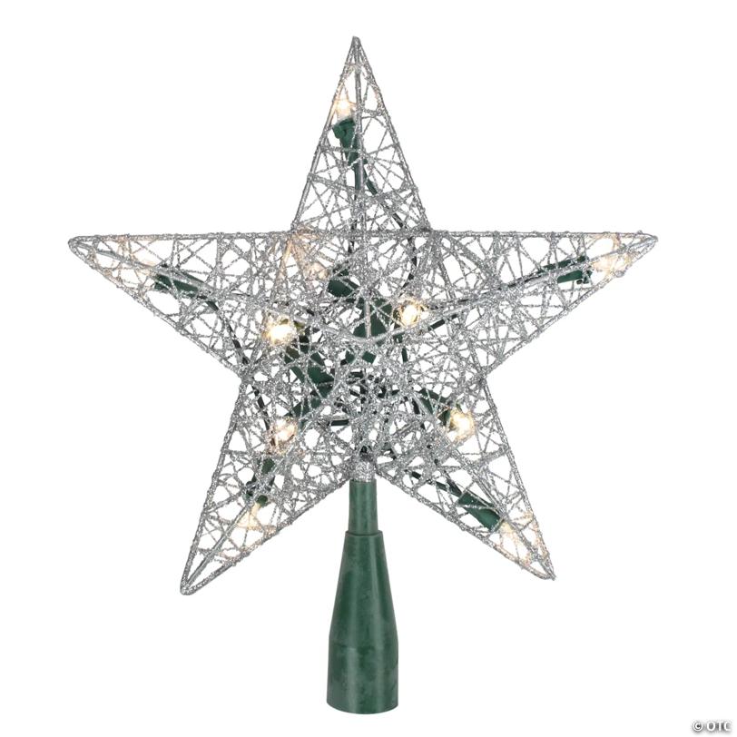 9" Lighted Silver Wire Star Christmas Tree Topper - White LED Lights