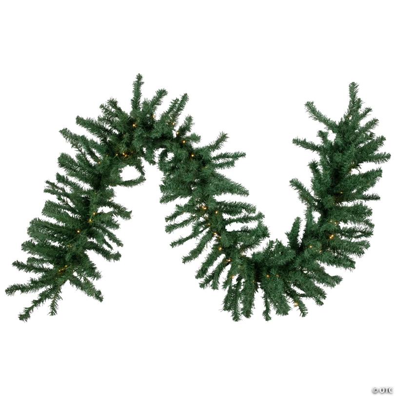 9' Proper 20" Pre-Lit Green Artificial Pine Christmas Garland  Warm White LED Lights