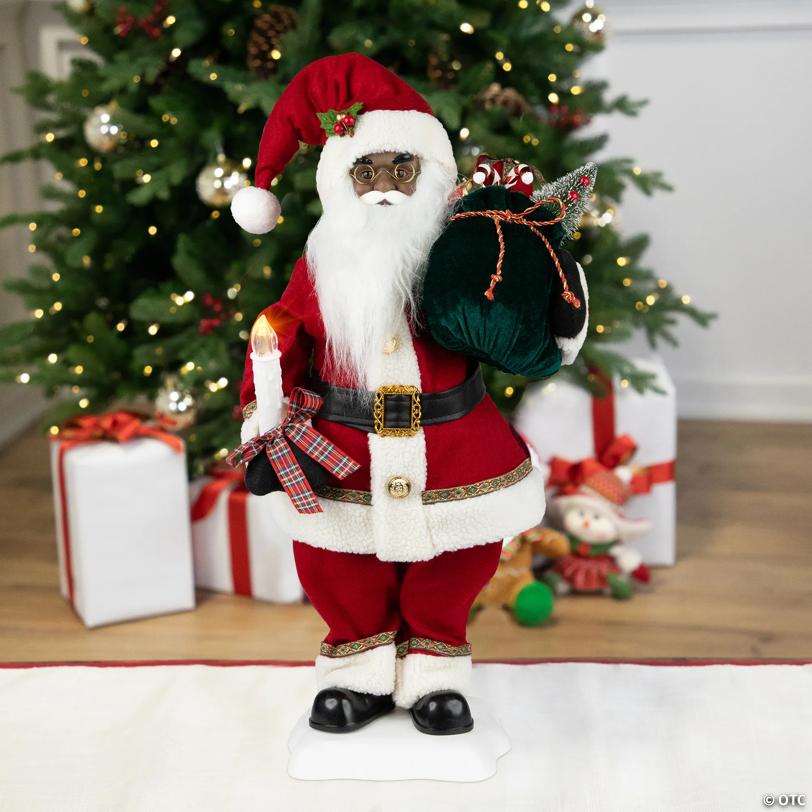 African American Animated and Musical Santa Claus with Lighted Candle Christmas Figure - 2'