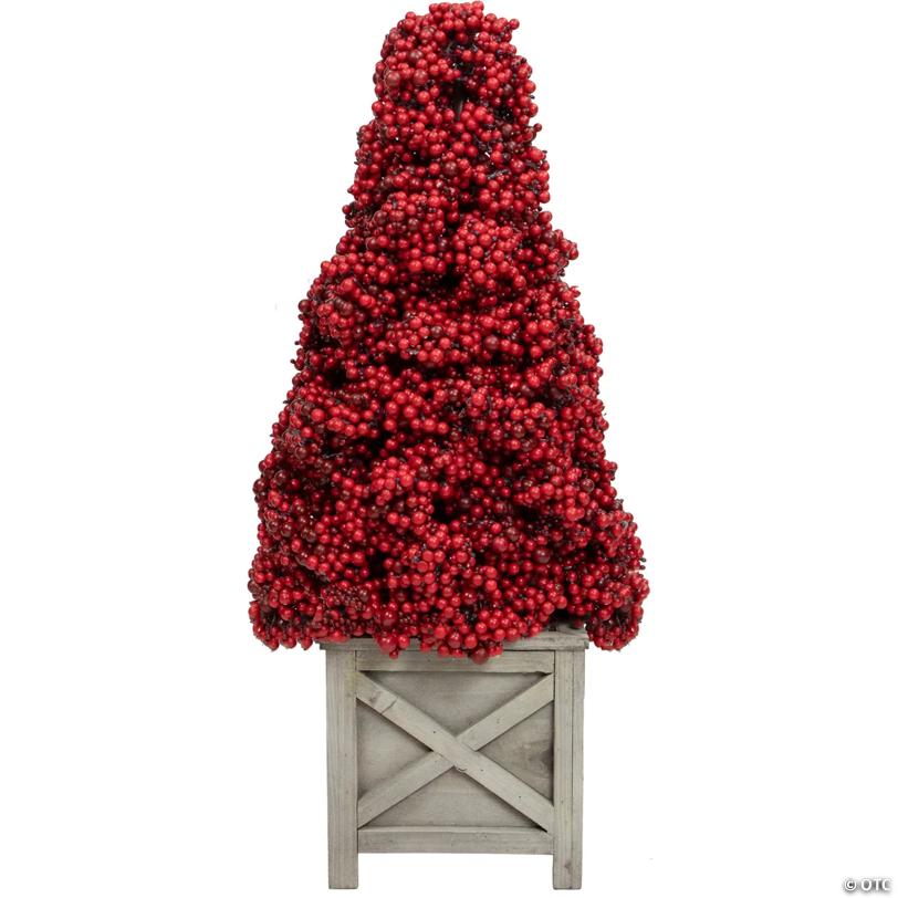 Allstate 24" Red Berry Cone Potted Christmas Topiary
