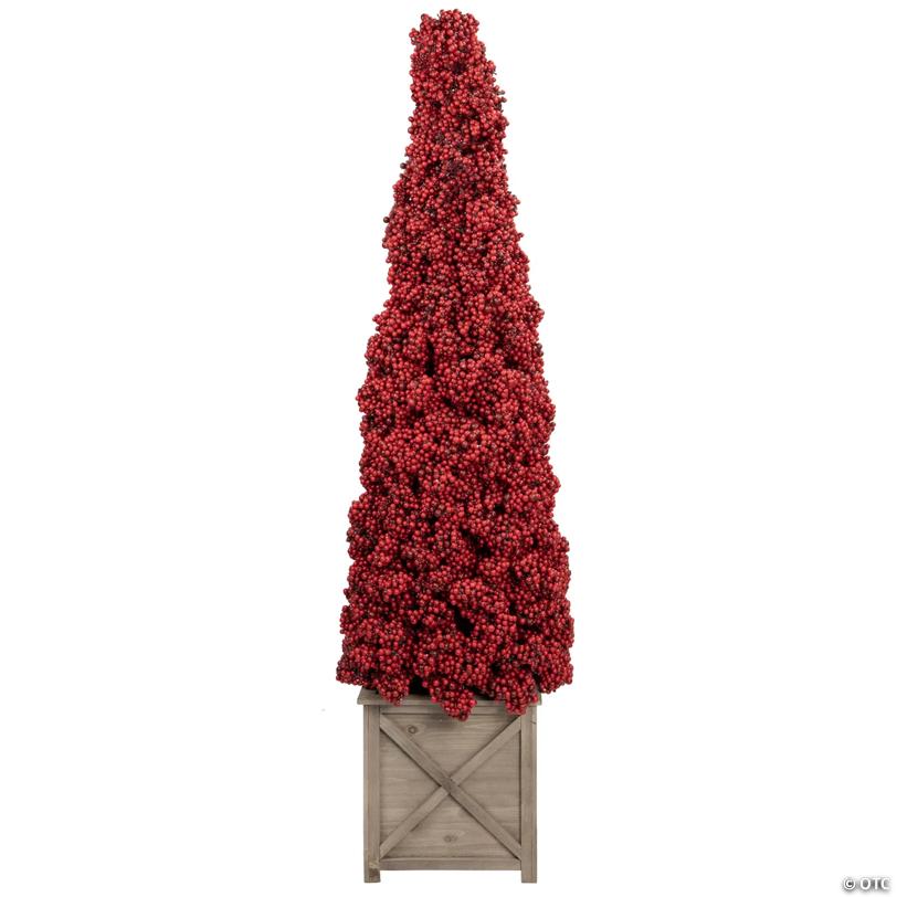 Allstate 50" Red Berry Cone Potted Christmas Topiary