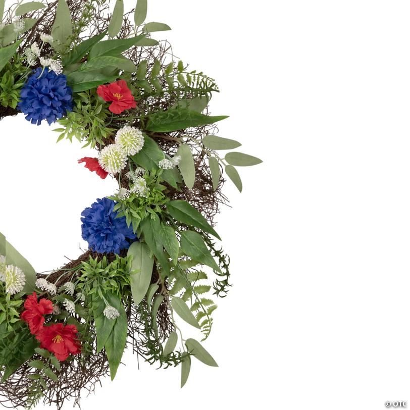 Americana Mixed Floral Patriotic Wreath  24-Inch  Unlit