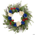 Americana Mixed Foliage and Florals Patriotic Wreath  24-Inch  Unlit