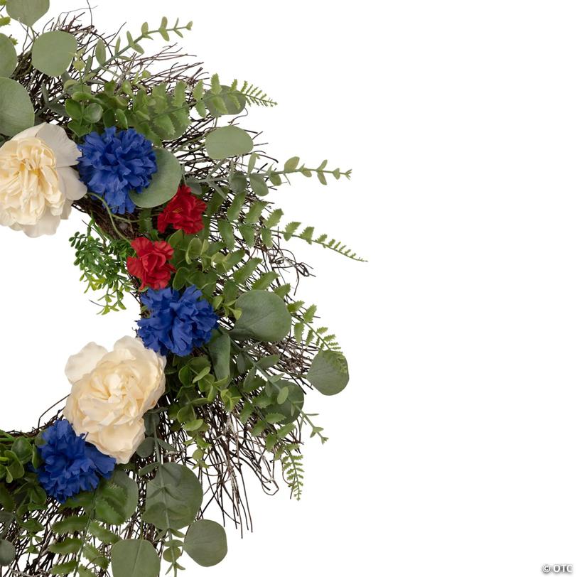 Americana Mixed Foliage and Florals Patriotic Wreath  24-Inch  Unlit