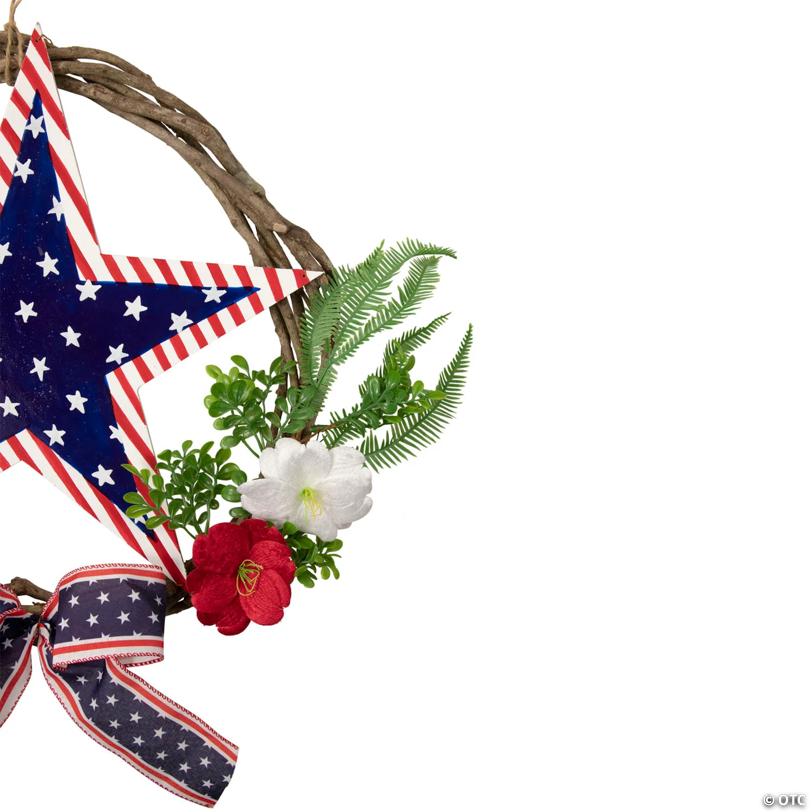 Americana Star and Mixed Floral Patriotic Wreath  24-Inch  Unlit