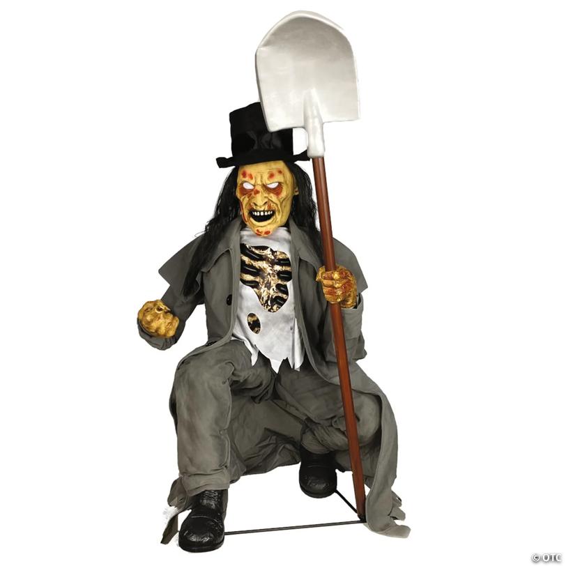 Animated Light-Up Crouching Grave Digger with Sound Halloween Decoration