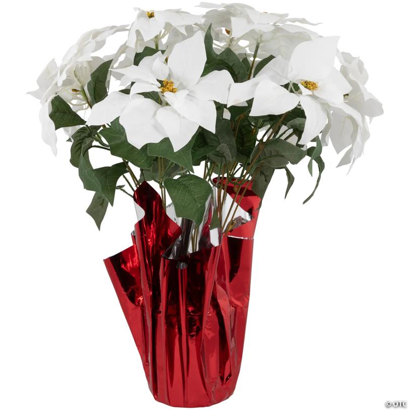 Artificial Christmas Poinsettia Flowers with Wrapped Base - 22" - White
