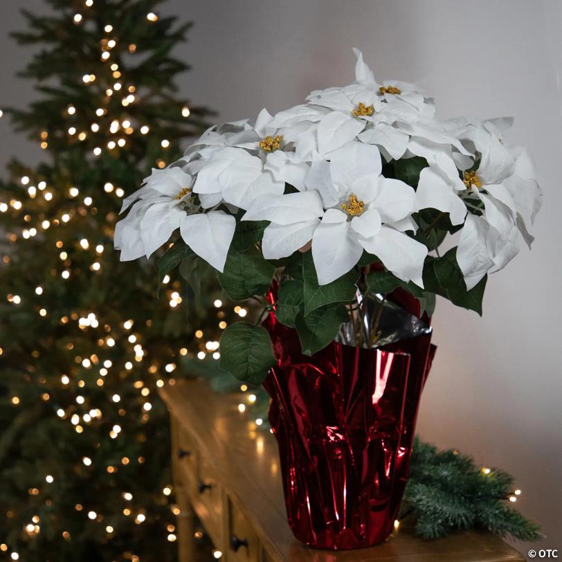 Artificial Christmas Poinsettia Flowers with Wrapped Base - 22" - White