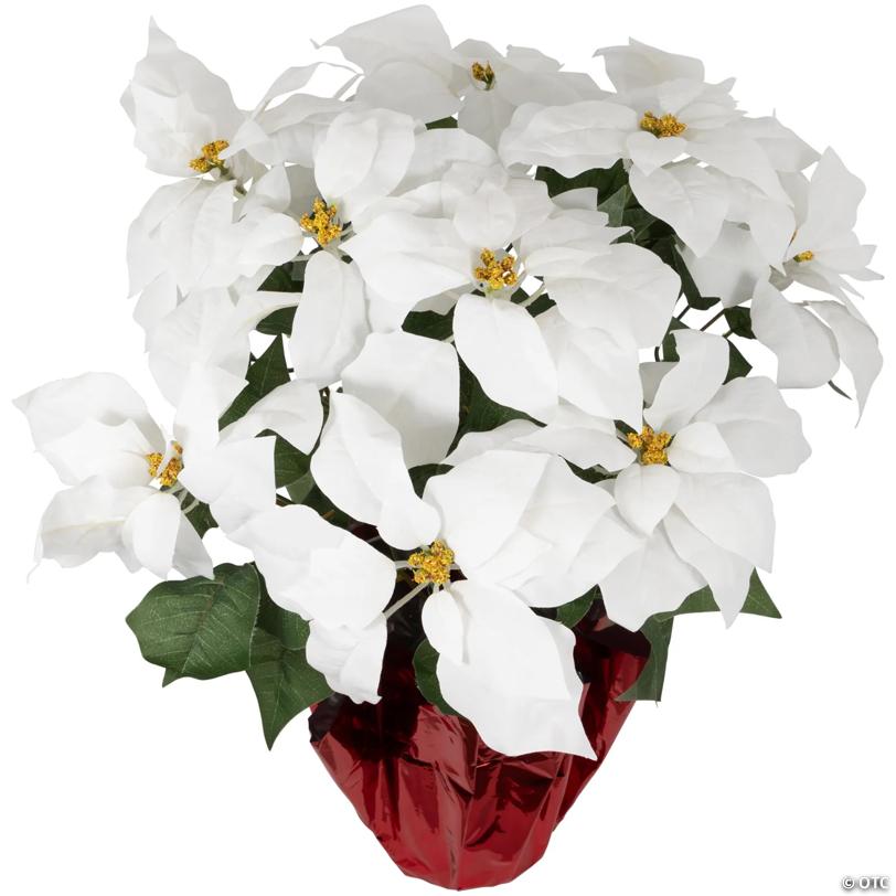 Artificial Christmas Poinsettia Flowers with Wrapped Base - 22" - White