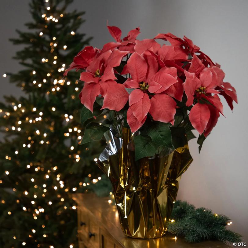 Artificial Christmas Poinsettia with Wrapped Base - 20" - Pink