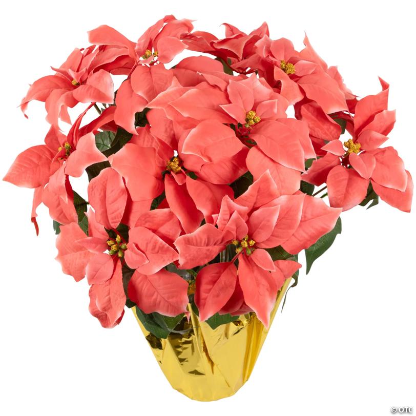 Artificial Christmas Poinsettia with Wrapped Base - 20" - Pink