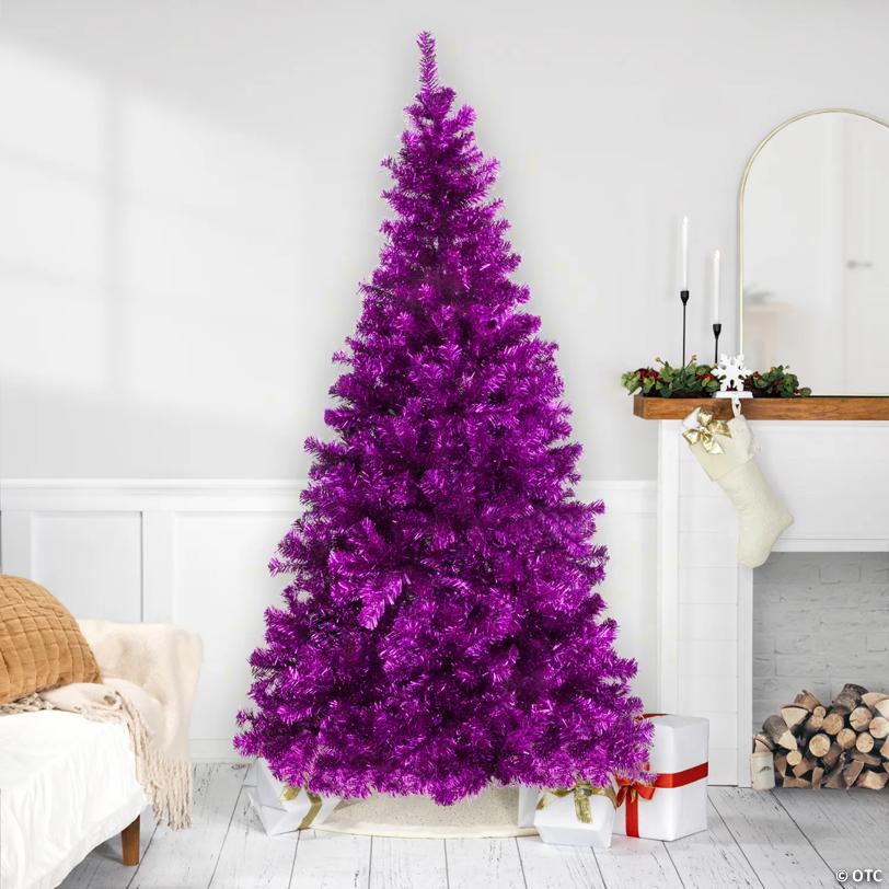 Artificial Tinsel Christmas Tree - 7' - Purple - Unlit