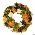 Autumn Orange and Green Chrysanthemum Artificial Thanksgiving Wreath - 19.5-Inch  Unlit