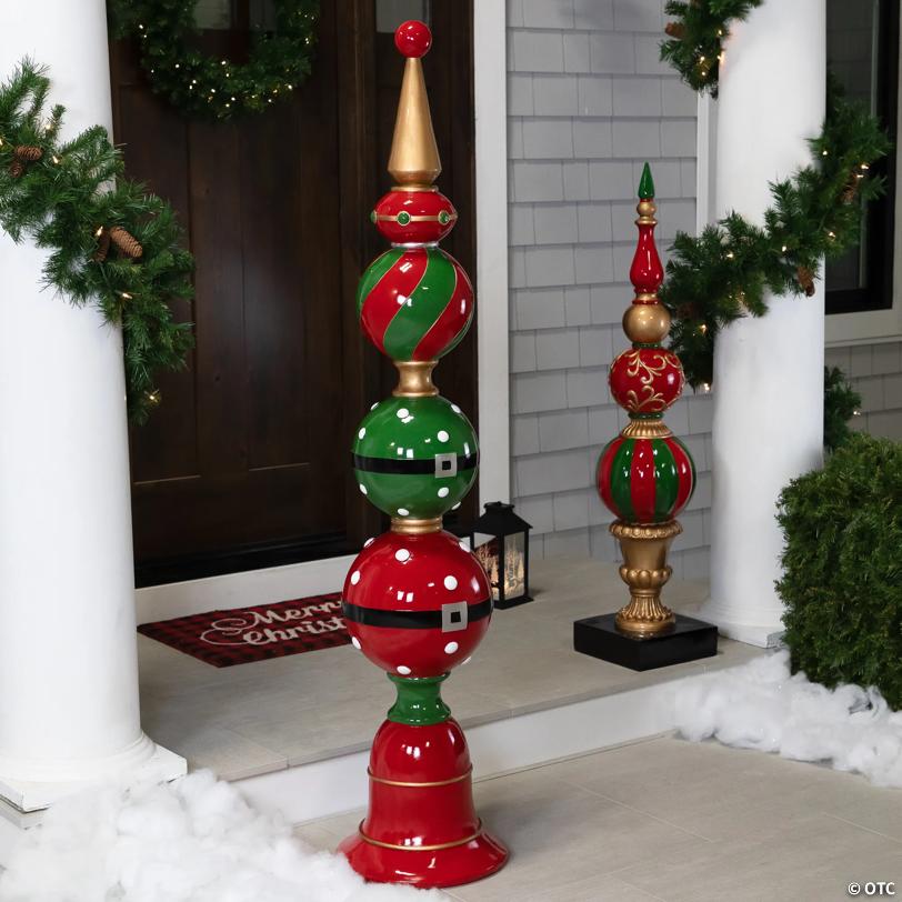 Ball Finial with Bell Base Commercial Size Christmas Decoration - 65" - Red and Green