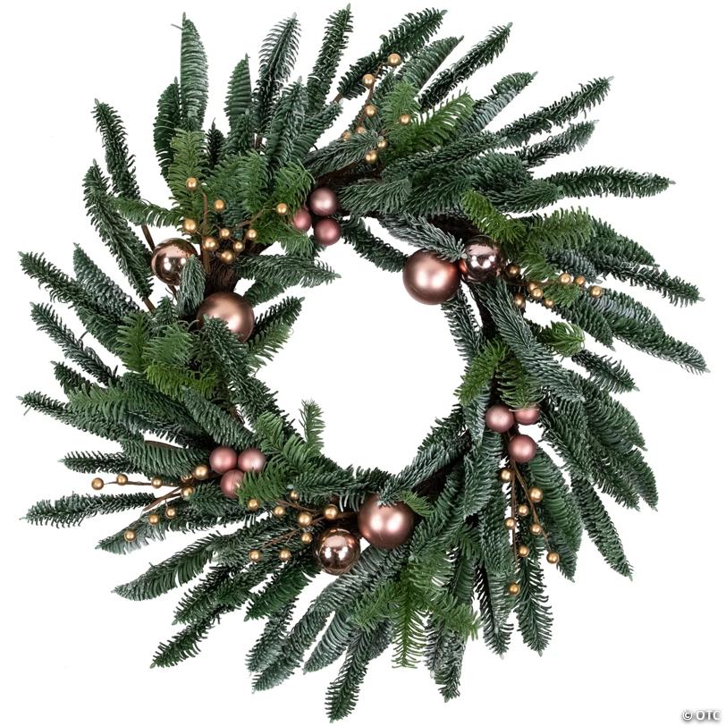 Ball Ornaments Artificial Christmas Wreath - 28" -Rose Gold - Unlit