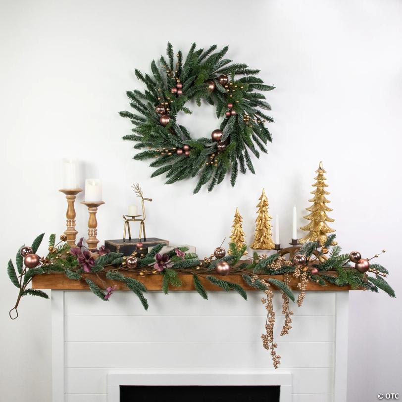 Ball Ornaments Artificial Christmas Wreath - 28" -Rose Gold - Unlit