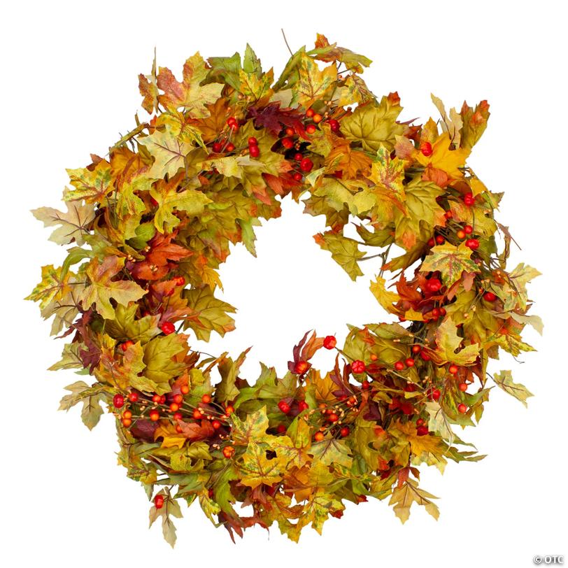 Berries and Twigs Artificial Thanksgiving Wreath Yellow 30-Inch - Unlit