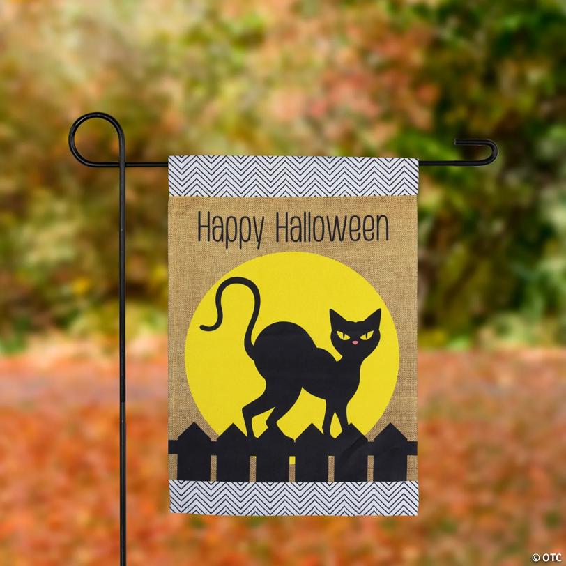 Black Cat "Happy Halloween" Outdoor Garden Flag - 18" x 12.5