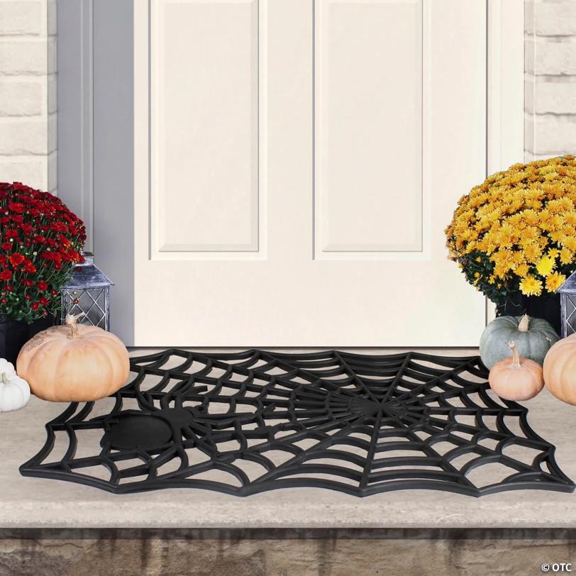 Black Spider Web Rectangular Halloween Doormat 18" x 30