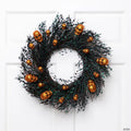 Black and Orange Skulls and Spiders Halloween Twig Wreath  22-Inch  Unlit