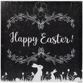 Black and White Happy Easter Bunnies Canvas Wall Art  17.75" x 17.75