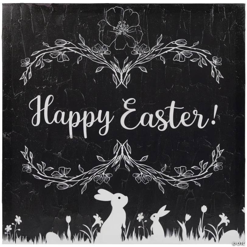 Black and White Happy Easter Bunnies Canvas Wall Art  17.75" x 17.75