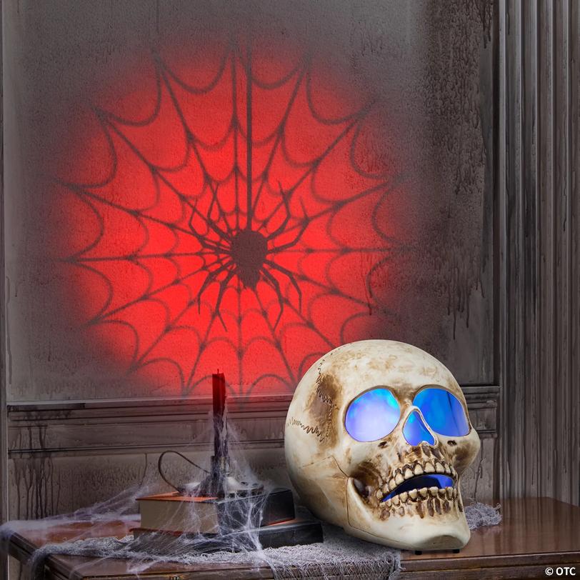 Blazing Scenes – 10-inch Skull with Red Spider Web Projection